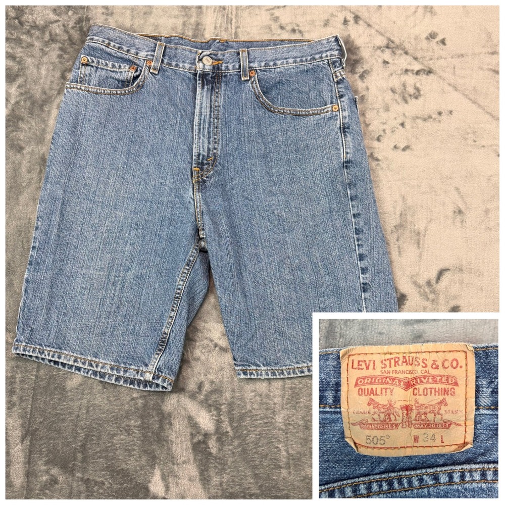 Vintage 2006 Levi's 505 Denim Shorts Jorts Mens 34 Light Wash Y2K USA Fit